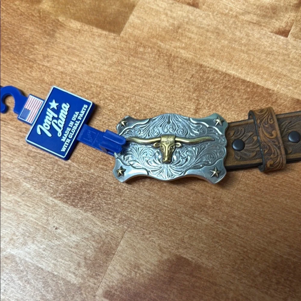 NWT Tony Lama Kids 26 “Little Texas” Brown Leather Belt w/ Silver Buckle